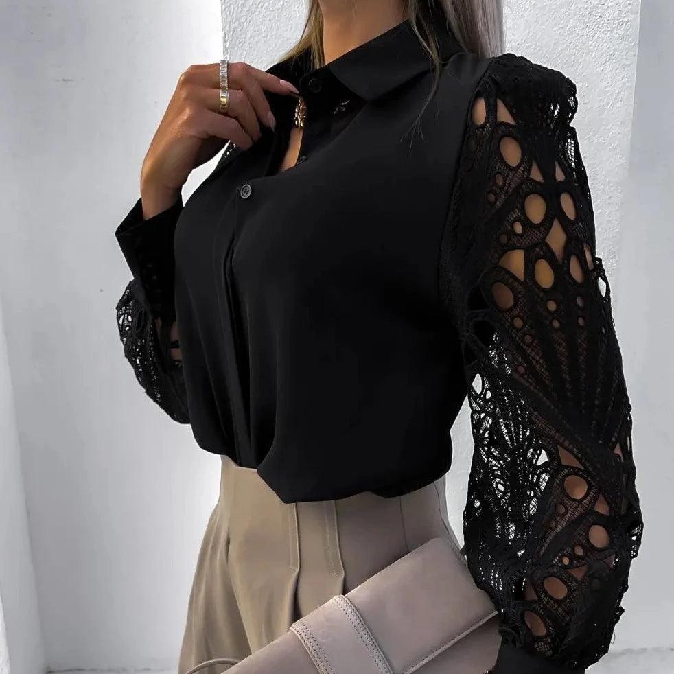 Timeless Beauty Lace Satin Black Blouse
