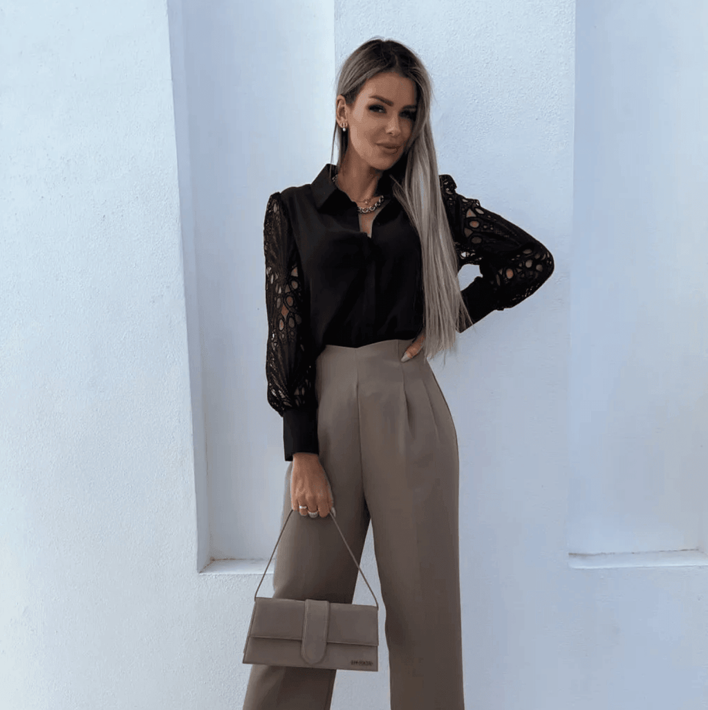 Timeless Beauty Lace Satin Black Blouse