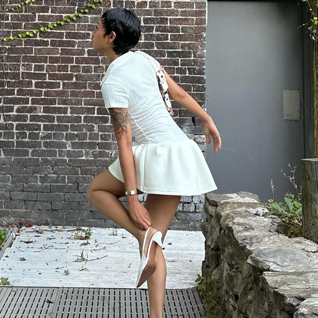 Trust Issues Polo Style Knitted White Mini Dress