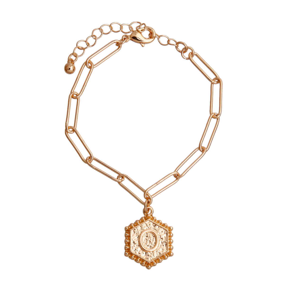 Charm Bracelet with O Hexagon Initial Pendant, Trendy Fashion Jewelry Accessory