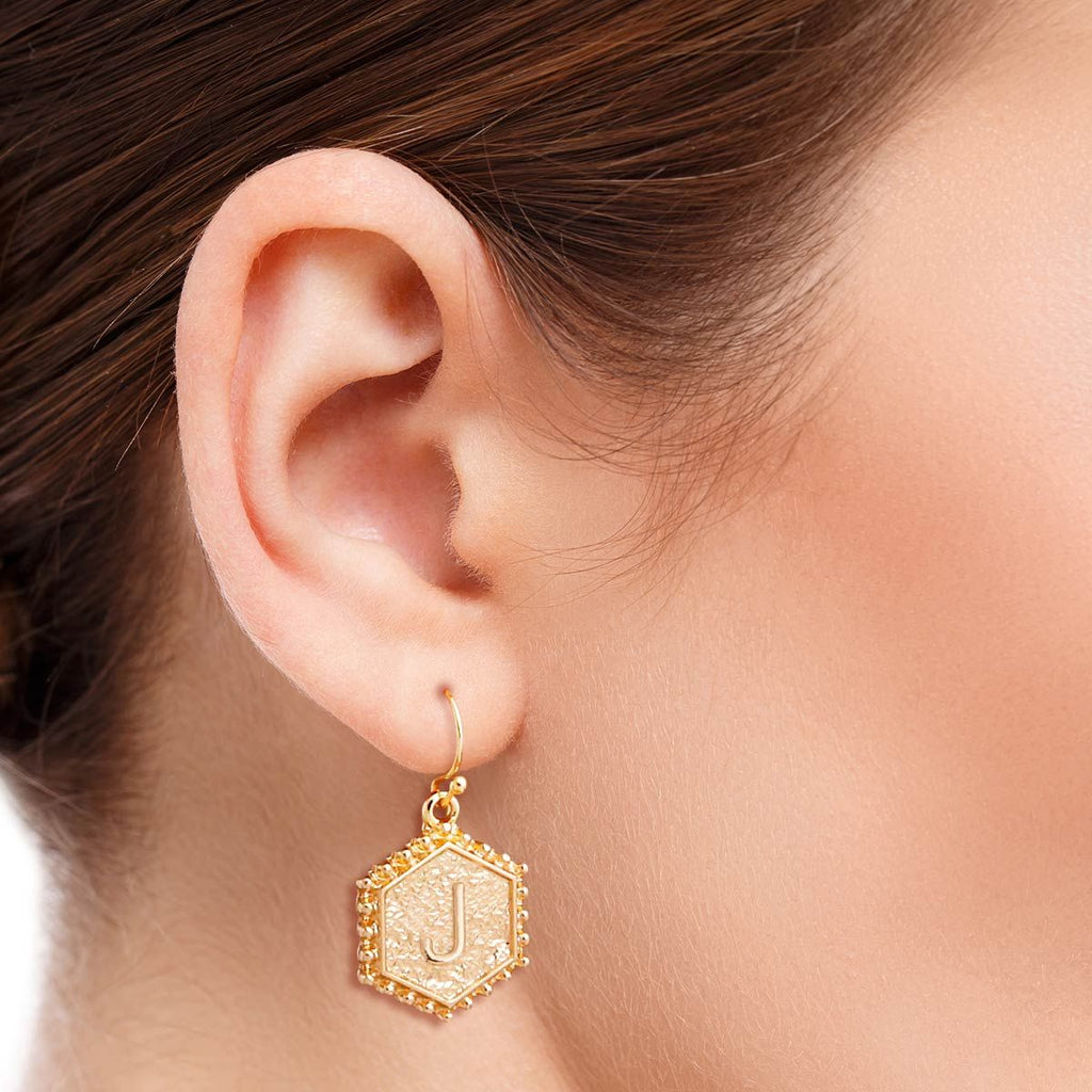 Hexagon Initial Earrings Stylish Fashion Jewelry Accessory