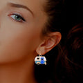 Statement Camper Earrings in Gold and Blue, Trendy Fashion Jewelry