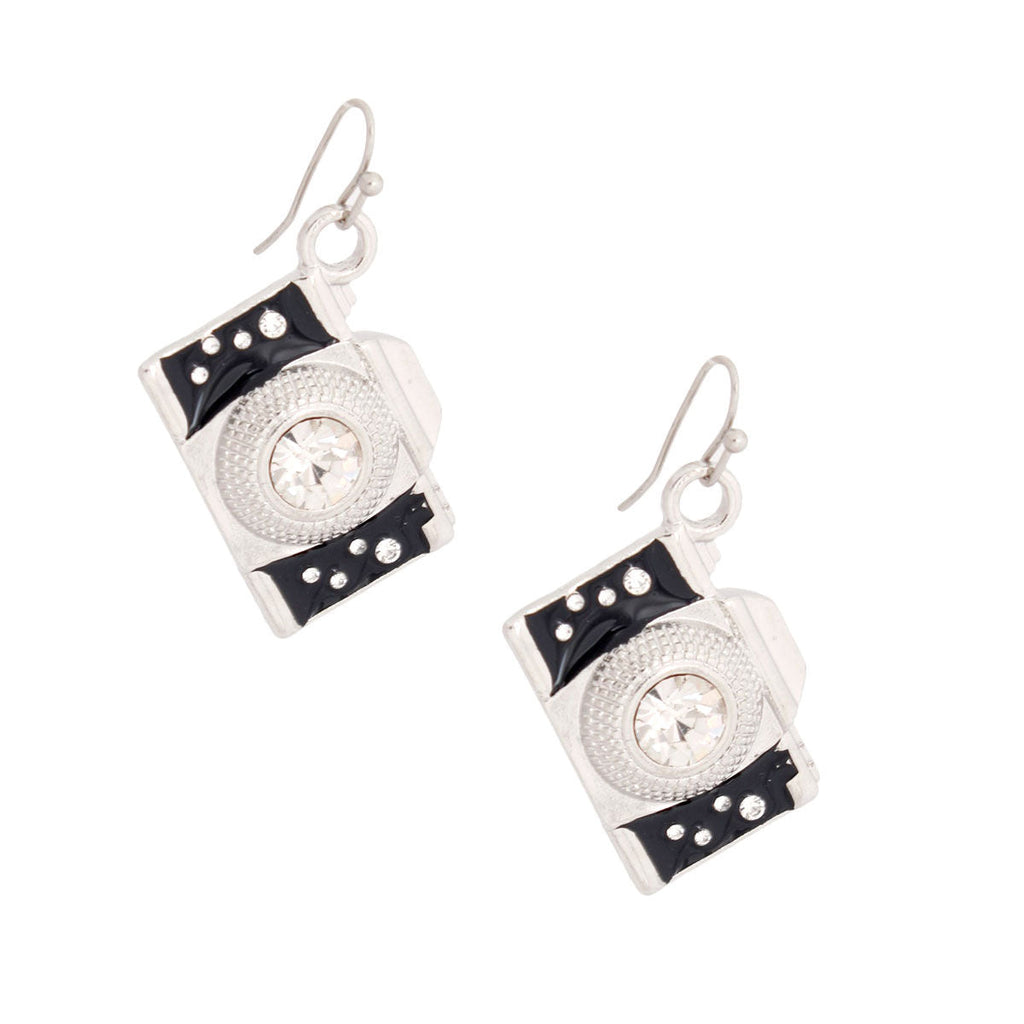 Camera Earrings Silver Stylish Statement Jewelry Accessory