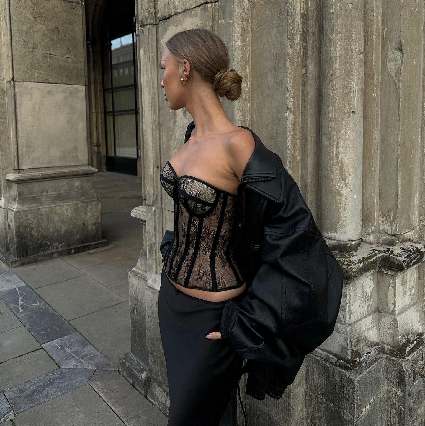 Valérie Sheer Lace Panel Corset Top