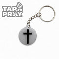 White & Black Cross Tap to Pray Keychain
