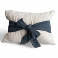 Natural & Navy Cotton Lumbar Pillow with Bow