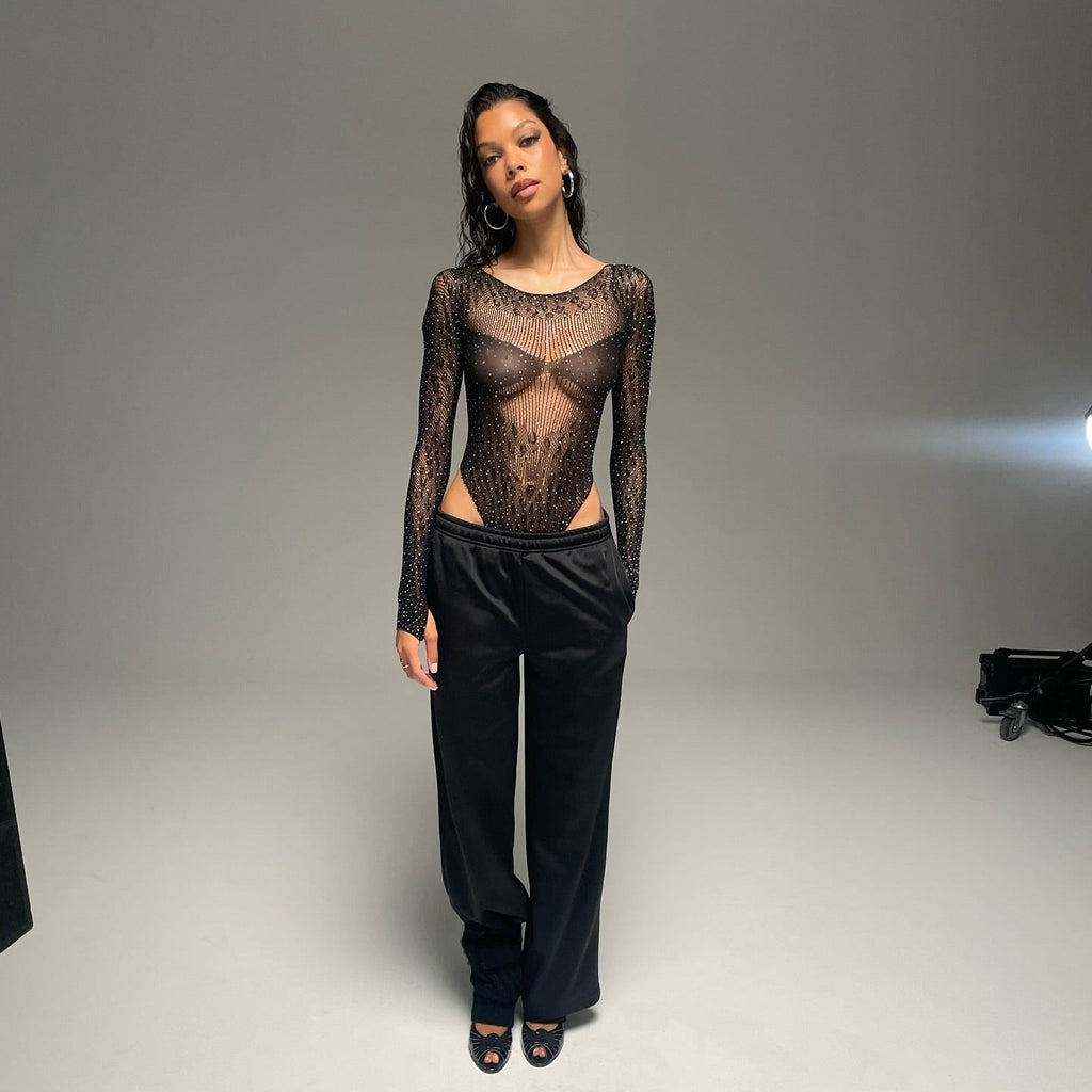 You're A Problem Cheetah Rhinestone Embellished Black Bodysuit