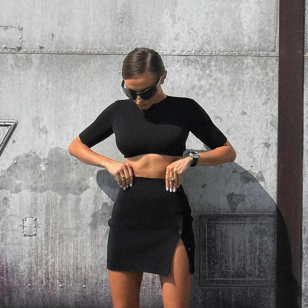 Your Rules Knitted Black Two-Piece Set