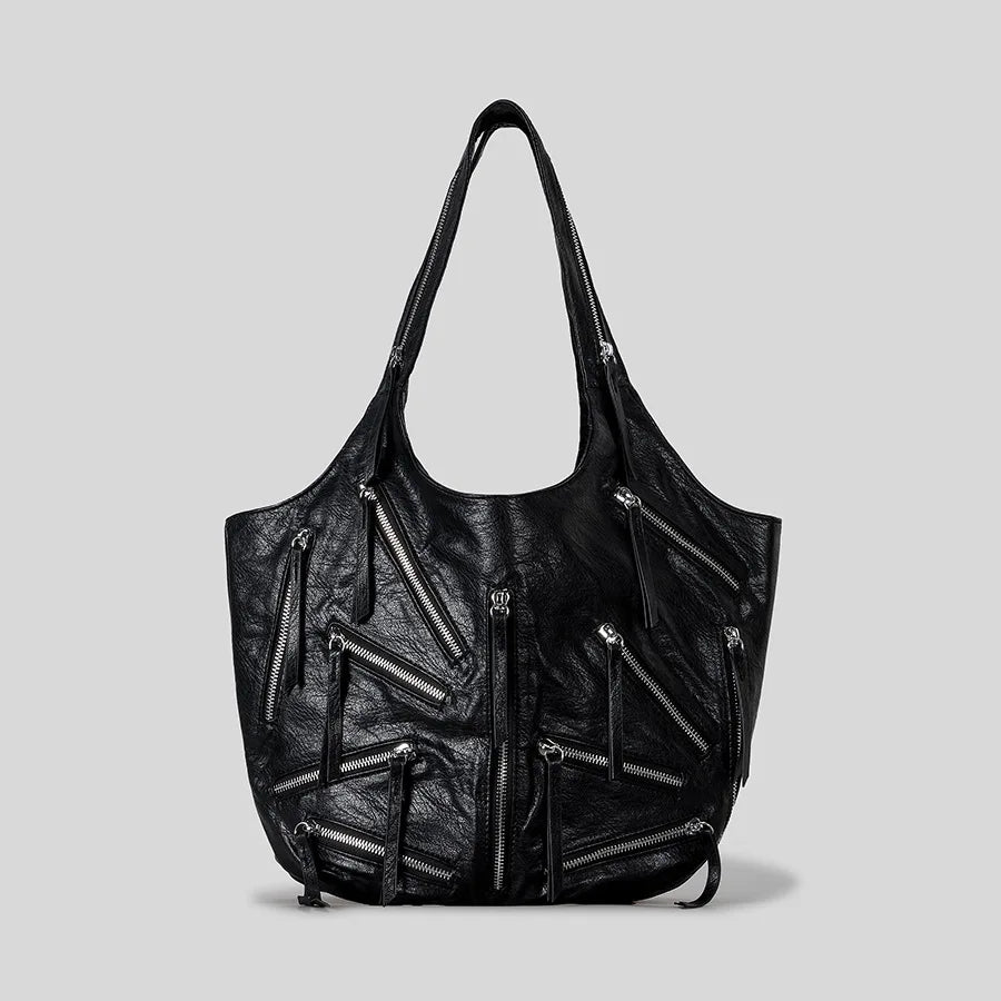 Zip Chaos Leather Oversized Shoulder Bag