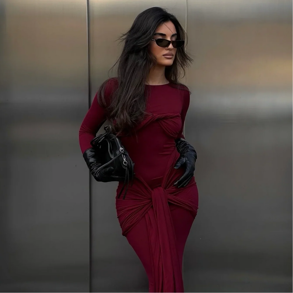 Zola Twist Detail Burgundy Maxi Dress