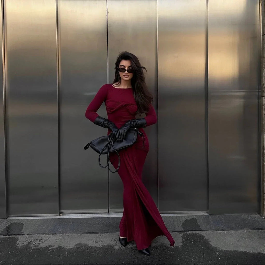 Zola Twist Detail Burgundy Maxi Dress