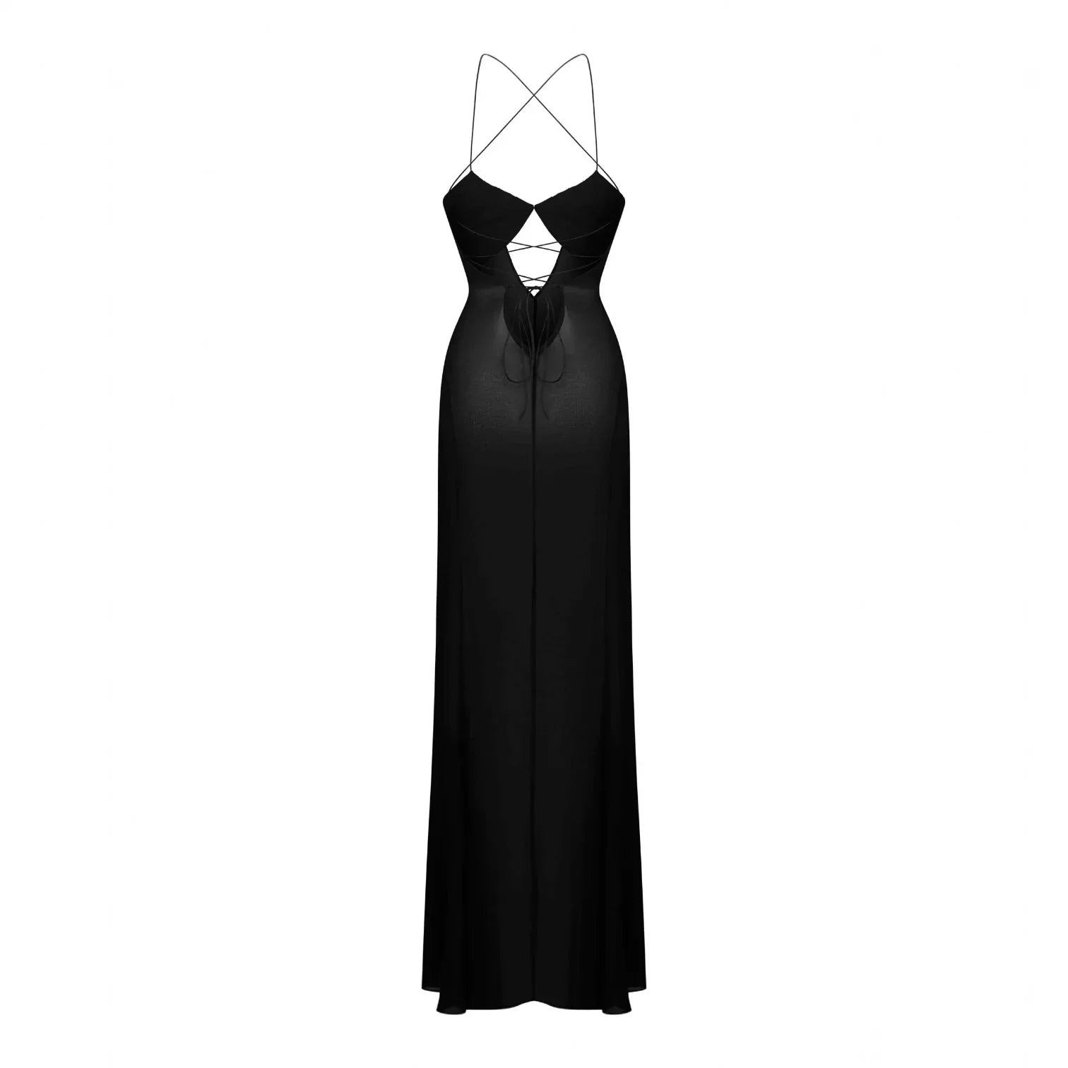 Zuma Mesh Cutout Lace Up Black Maxi Dress